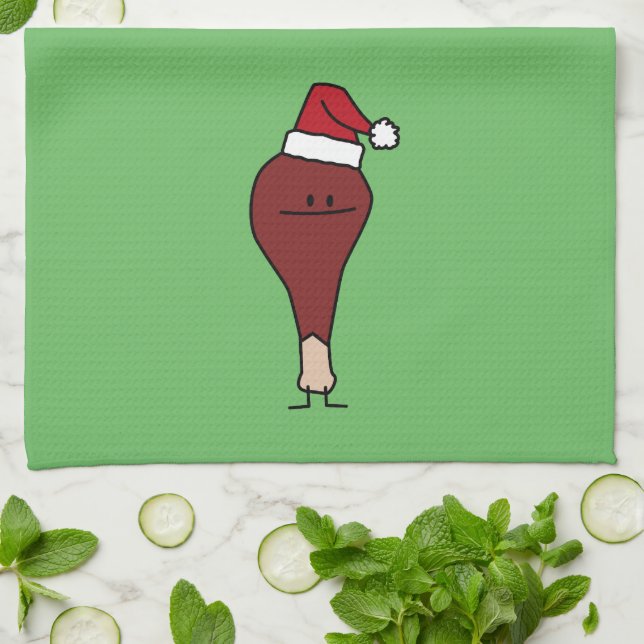 Turkey Leg wearing a Santa Hat Christmas holidays Kitchen Towel (Folded)