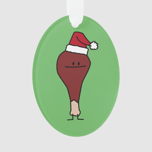 Turkey Leg wearing a Santa Hat Christmas holidays Ornament (Front)