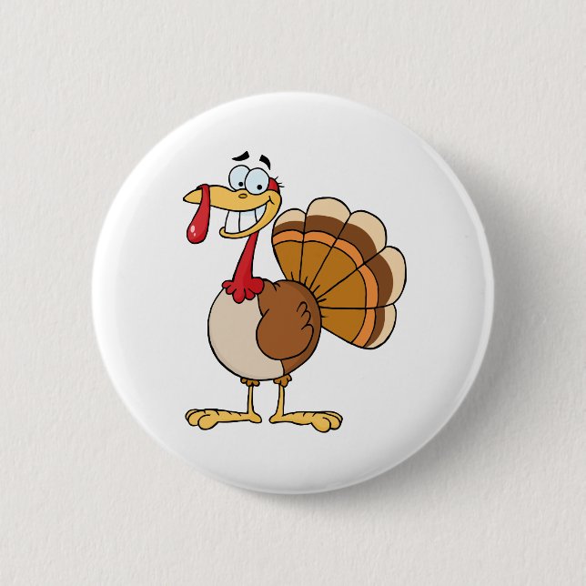 Turkey Mascot Cartoon Character 2 Inch Round Button (Front)