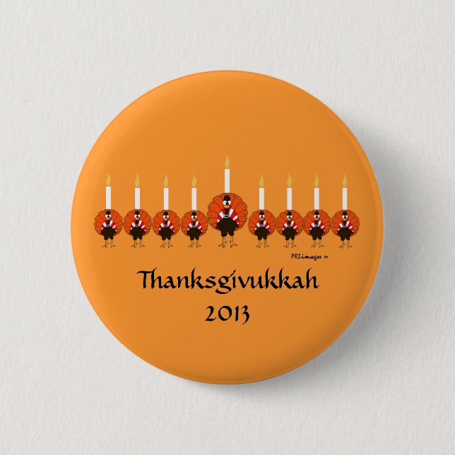 Turkey Menorah Thanksgivukkah Button (Front)
