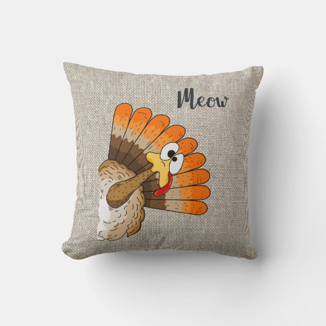 Turkey Meow Throw Pillow (Front)