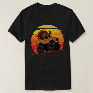 Turkey Monster Truck Sunset Retro Thanksgiving T-Shirt
