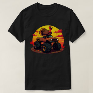 Turkey Monster Truck Sunset Retro Thanksgiving  T-Shirt