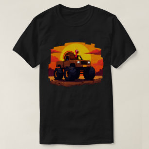 Turkey Monster Truck Sunset Retro Thanksgiving  T-Shirt