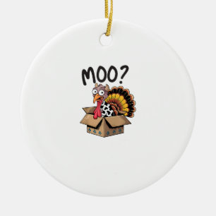 Turkey Moo Cow Costume Funny Thanksgiving Turkey D Ceramic Ornament