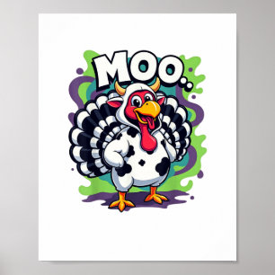 Turkey Moo Cow Funny Thanksgiving - Cute Turkey Mo Poster