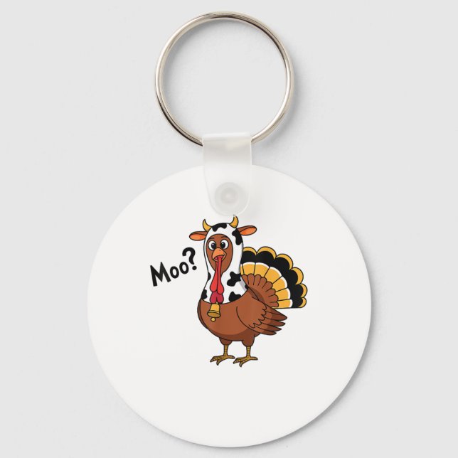 Turkey Moo Cow Funny Thanksgiving Performance Spri Keychain (Front)