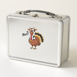 Turkey Moo Cow Funny Thanksgiving Performance Spri Metal Lunch Box
