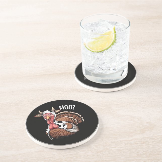 Turkey Moo Funny Thanksgiving  Coaster (Side)
