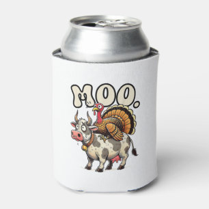 Turkey Moo Riding Cow Funny Thanksgiving  Can Cooler