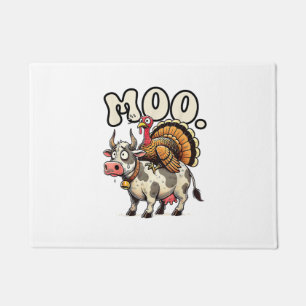 Turkey Moo Riding Cow Funny Thanksgiving Doormat