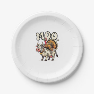 Turkey Moo Riding Cow Funny Thanksgiving  Paper Plate