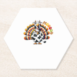 Turkey Moo Thanksgiving Cow Turkey Humour Funny _2 Paper Coaster