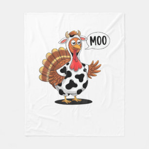 Turkey Moo Thanksgiving Funny Turkey Cow Moo Famil Fleece Blanket