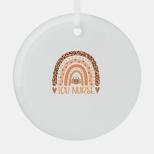 Turkey Nurse Leopard Thanksgiving ICU Nurse Rainbo Glass Ornament