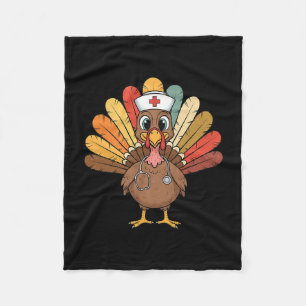 Turkey Nurse Stethoscope Thanksgiving Fall Scrub T Fleece Blanket