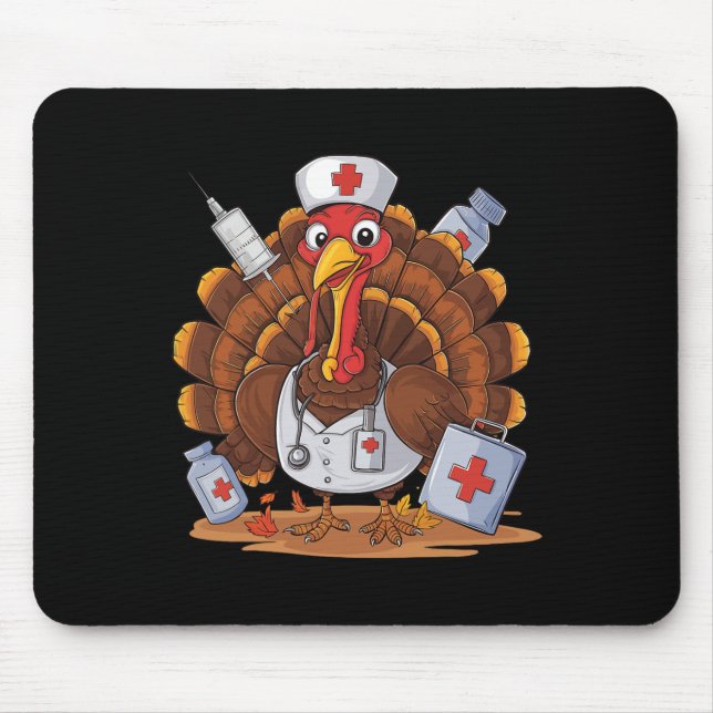 Turkey Nurse Stethoscope Thanksgiving Fall Scrub T Mouse Pad (Front)