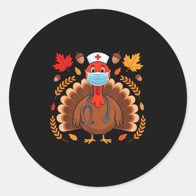 Turkey Nurse Thanksgiving Scrub Tops Women Nursing Classic Round Sticker (Front)