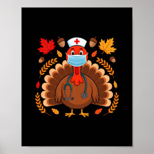 Turkey Nurse Thanksgiving Scrub Tops Women Nursing Poster