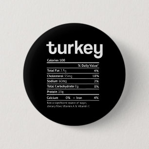 Turkey Nutrition Facts Fun Thanksgiving Christmas 2 Inch Round Button