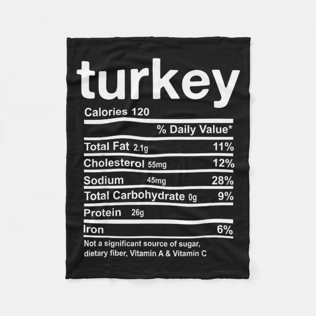 Turkey Nutrition Facts Funny Thanksgiving Food Chr Fleece Blanket (Front)