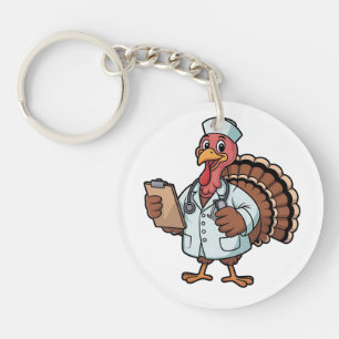 Turkey On a Nursing Scrub Nurse Thanksgiving Keychain