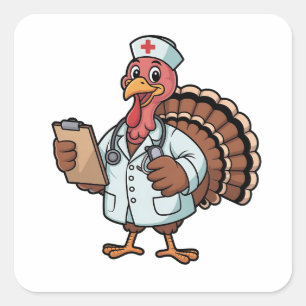 Turkey On a Nursing Scrub Nurse Thanksgiving Square Sticker