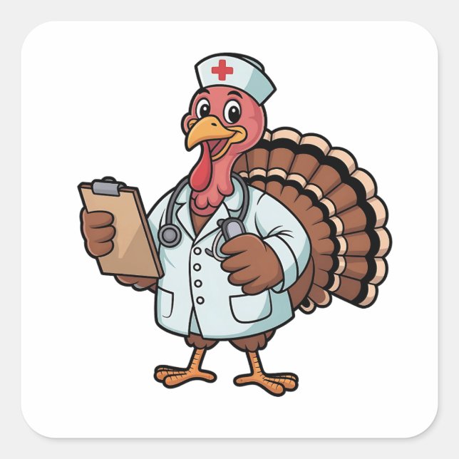 Turkey On a Nursing Scrub Nurse Thanksgiving Square Sticker (Front)