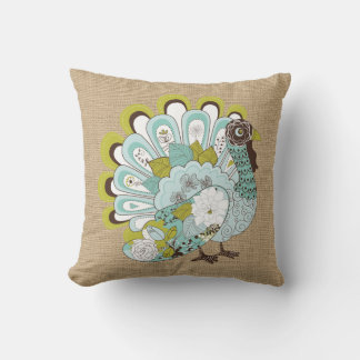 Turkey on faux Burlap Throw Pillow