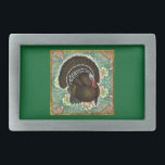 Turkey On the Greens Rectangular Belt Buckle<br><div class="desc">This stately bronze turkey looks great on a bed of greens and flowers... and he will feel great inside you this Thanksgiving!</div>