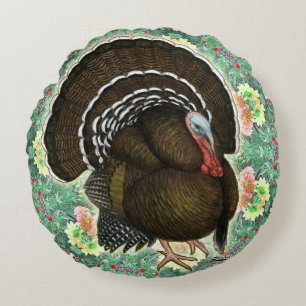 Turkey On the Greens Round Pillow
