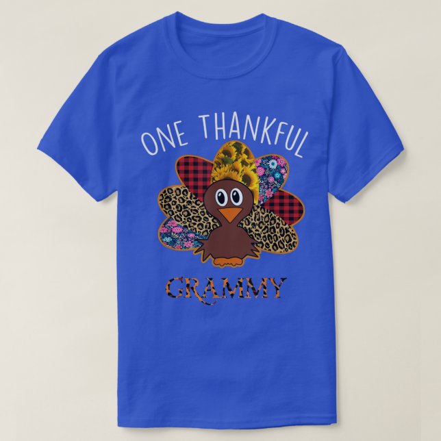 Turkey One Thankful Grammy Leopard Thanksgiving Fa T-Shirt (Design Front)