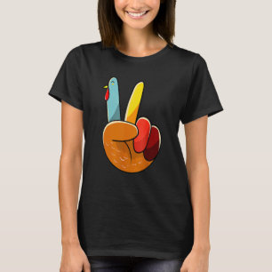 Turkey Peace Hand Sign Thanksgiving Thankful Women T-Shirt