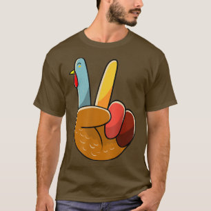 Turkey Peace Hand Sign Thanksgiving Thankful Women T-Shirt