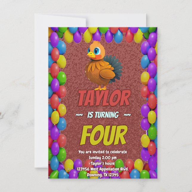 Turkey Personalized Birthday Unique Invite Kids (Front)