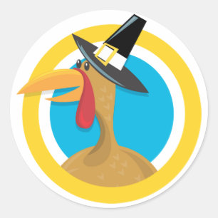 Turkey Pilgrim Blue and Yellow Backdrop Classic Round Sticker