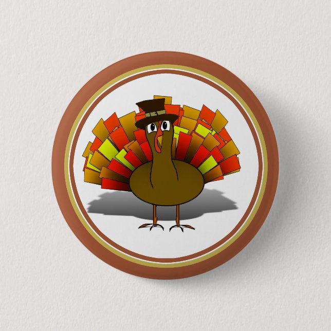 Turkey Pilgrim Thanksgiving 2 Inch Round Button (Front)
