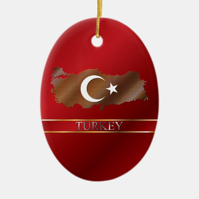 Turkey Pixel Map and Turkish Flag Ceramic Ornament (Front)
