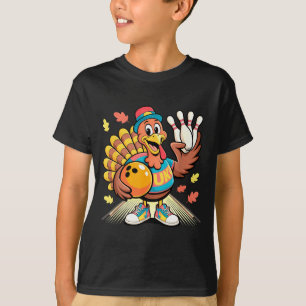 Turkey Playing Bowling Thanksgiving Turkey Tail Bo T-Shirt