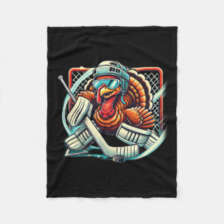 Turkey Playing Ice Hockey Goalie Thanksgiving Boys Fleece Blanket