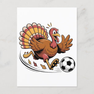 Turkey Playing Soccer Thanksgiving Sport lover Announcement Postcard