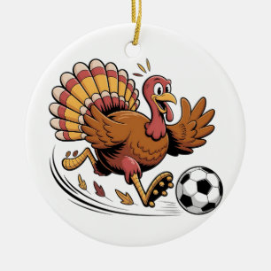 Turkey Playing Soccer Thanksgiving Sport lover Ceramic Ornament