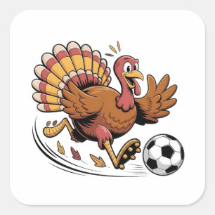 Turkey Playing Soccer Thanksgiving Sport lover Square Sticker