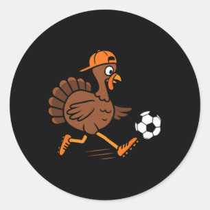 Turkey Playing Soccer Thanksgiving Turkey Kids Boy Classic Round Sticker