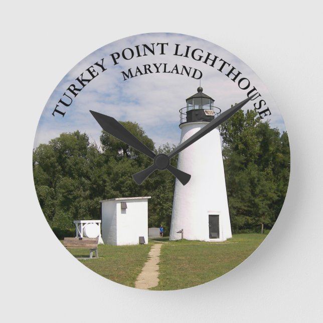 Turkey Point Lighthouse, Maryland Round Wall Clock (Front)