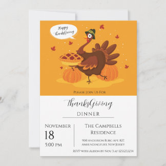 Turkey Pumpkin Thanksgiving Dinner  Invitation