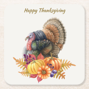Turkey Pumpkins Thanksgiving Paper Coaster