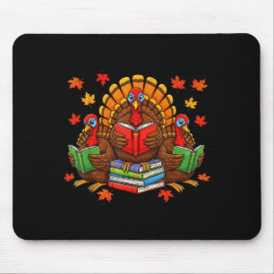 Turkey Reading Books Teacher Fall Thanksgiving Boo Mouse Pad