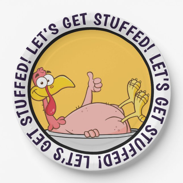 Turkey Ready for Thanksgiving Dinner Cartoon Paper Plate (Front)