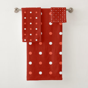 turkey red and white dots bath towel set